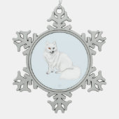 Arctic Fox Holiday Snowflake Framed Ornament スノーフレークピューターオーナメント (正面)