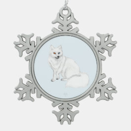 Arctic Fox Holiday Snowflake Framed Ornament スノーフレークピューターオーナメント