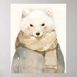 Arctic Fox Nursery Wall Art Watercolor Decor ポスター