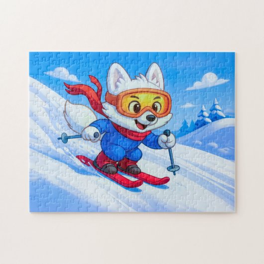 Arctic Fox Skiing Down a Snowy Mountain ジグソーパズル (横)
