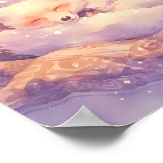  Arctic Fox Sleeping Nursery Wall Art Print Poster ポスター (角)