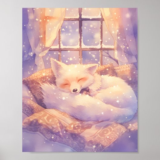 Arctic Fox Sleeping Nursery Wall Art Print Poster ポスター (正面)