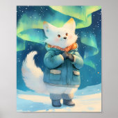 Arctic Fox With Aurora Borealis Nursery Wall Art  ポスター (正面)