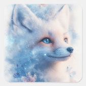 Arctic Fox with Blue Eyes in Galaxy Nebula スクエアシール (正面)