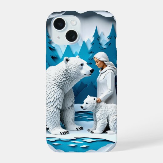 Arctic Paper Winter Magic ✨ ホッキョクグマの風景 iPhone 15ケース (裏面)
