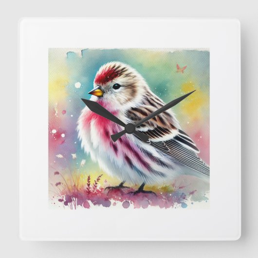 Arctic redpoll 211024AREF151 - Watercolor スクエア壁時計 (正面)