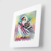 Arctic redpoll 211024AREF151 - Watercolor スクエア壁時計 (傾斜)