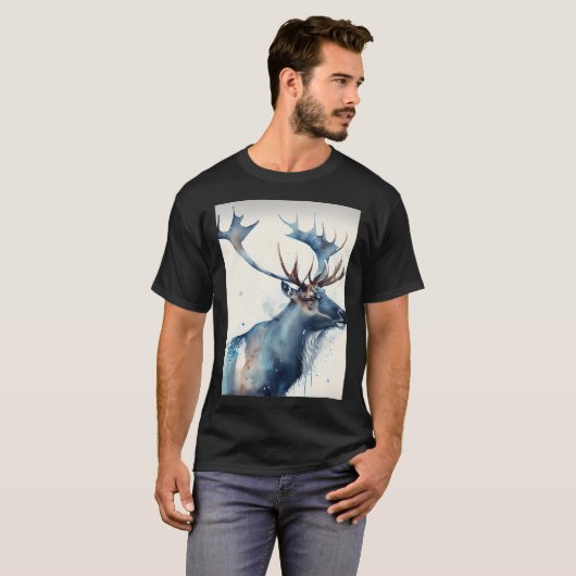Arctic Reindeer – 水色絵を描 Tシャツ (正面フル)