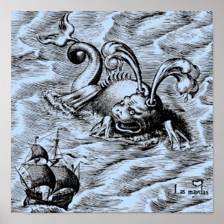 Arctic Sea Monster and Sailing Ship ポスター