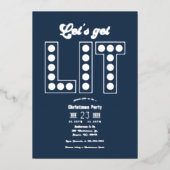 Arctic Twilight Lets Get Lit Retro Christmas Party 箔招待状 (正面)