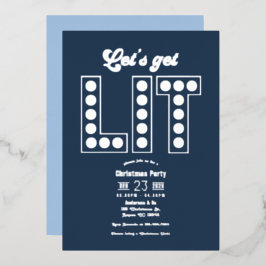 Arctic Twilight Lets Get Lit Retro Christmas Party 箔招待状