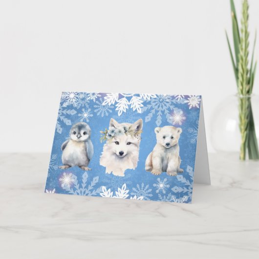 Arctic White Christmas Folded Holiday Card シーズンカード (正面)