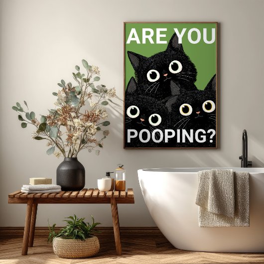 ARE YOU POOPING? Black Cats Funny Bathroom ポスター