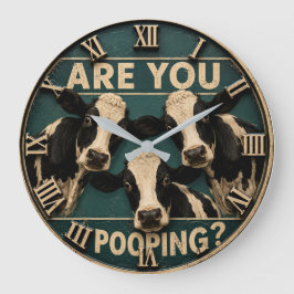 Are You Pooping? Funny Cow Farmhouse Bathroom ラージ壁時計