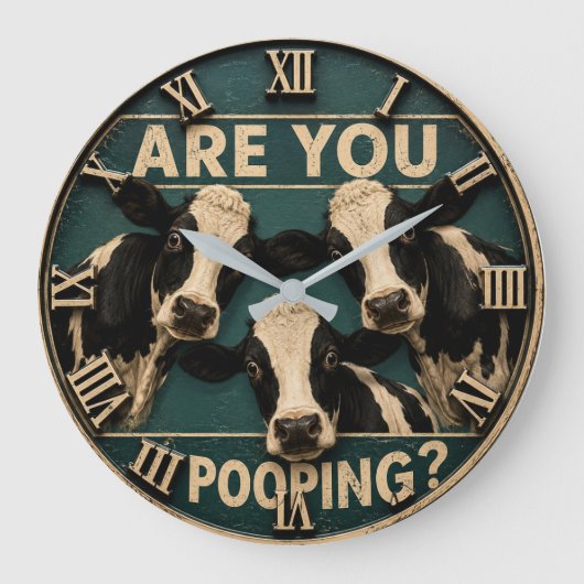 Are You Pooping? Funny Cow Farmhouse Bathroom ラージ壁時計 (正面)