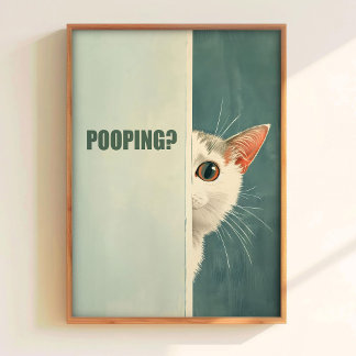 Are You Pooping Poster Printable Cat Bathroom Art  ポスター