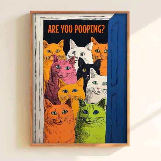 Are You Pooping Print Bathroom Wall Art Cat Printa ポスター