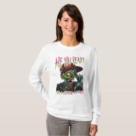 Are You Ready | 女性ゾンビ攻撃ロングスリーブ  Tシャツ
