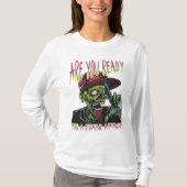 Are You Ready | 女性ゾンビ攻撃ロングスリーブ Tシャツ (正面)
