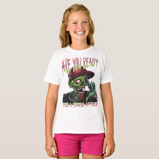Are You Ready | Funny Kids Zombie Attack Shirt Tシャツ (正面フル)