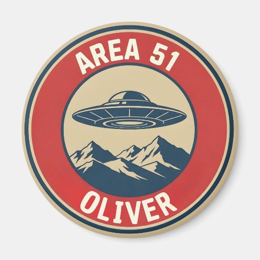 Area 51 Classified Retro UFO Alien Badge マグネット (正面)