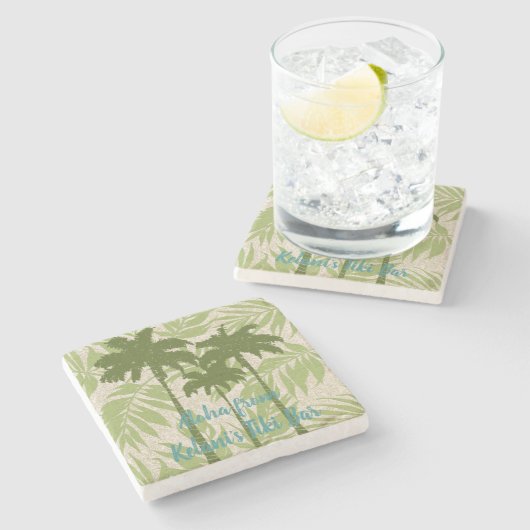 Arecaのやしハワイの熱帯ヴィンテージの座標 ストーンコースター (横)