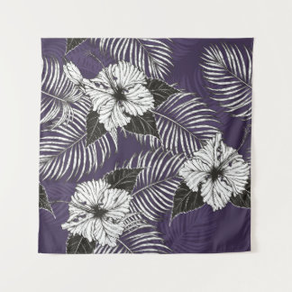 Areca palm and Hibiscus sketch by hand drawing. Pl タペストリー