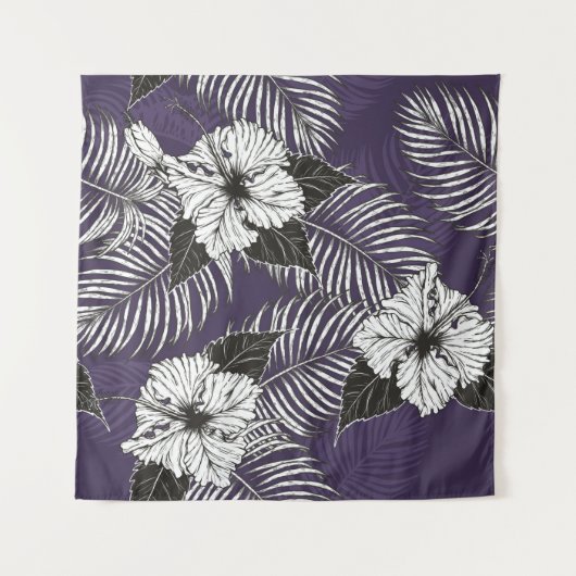 Areca palm and Hibiscus sketch by hand drawing. Pl タペストリー (正面)