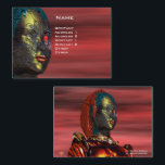 ARES CYBORGポートレート, Red Yellow Science Fiction 名刺<br><div class="desc">3D Movie Hyperion Worldから赤素晴らし空の下で金属クロム反射を持つサイボーグキャラクターポートレート。ARES :Cyborg from Hyperion (アニメーション・フレーム)。</div>