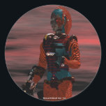 ARES CYBORG Red Sunset Science Fiction, Sci-Fi ラウンドシール<br><div class="desc">3D Movie Hyperion Worldからのキャラクター。ARES :Cyborg from Hyperion (アニメーション・フレーム)。Baldesign3d (c)</div>