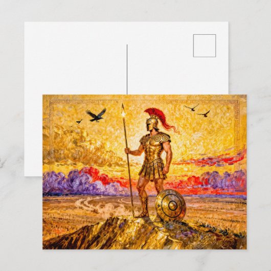 Ares in Armor Standing on Mountain with Spear ポストカード (正面/裏面)