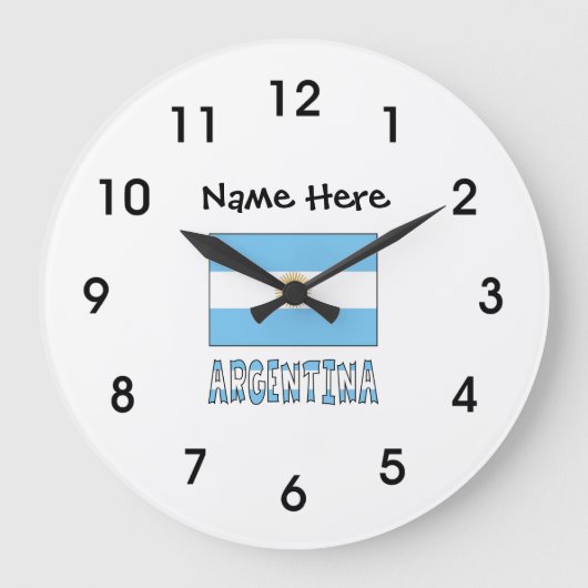 Argentina and Argentine Flag with Your Name Large  ラージ壁時計 (正面)