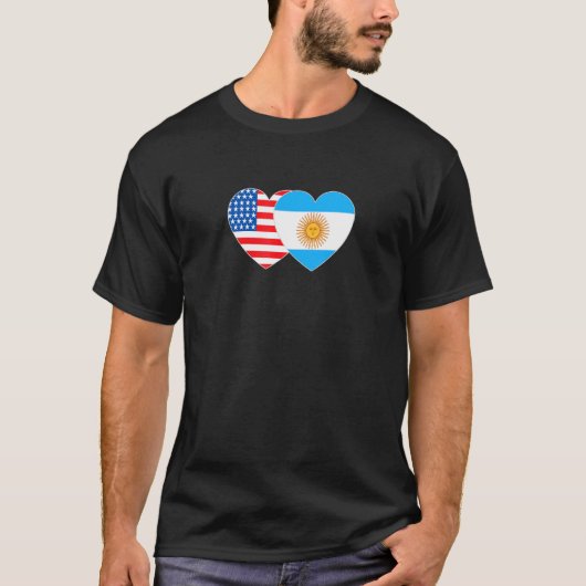 Argentina and USA Flag Twin Heart for Argentine Am Tシャツ (正面)