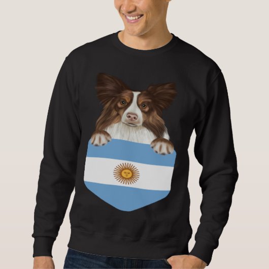 Argentina Flag Collie Dog In Pocket スウェットシャツ (正面)