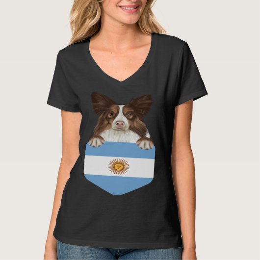 Argentina Flag Collie Dog In Pocket Tシャツ (正面)