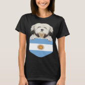 Argentina Flag Lowchen Dog In Pocket Tシャツ (正面)