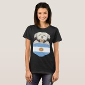 Argentina Flag Lowchen Dog In Pocket Tシャツ (正面フル)