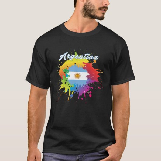 Argentina Flag Pride Gay Colorful Splash Argentini Tシャツ (正面)