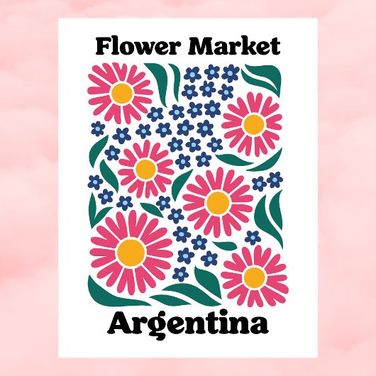Argentina Flower Market Pink Daisy & Blue Meadow ポストカード