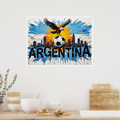 Argentina Football Skyline Oil Painting Style Art ポスター (キッチン)