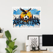 Argentina Football Skyline Oil Painting Style Art ポスター (ホームオフィス)
