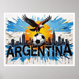 Argentina Football Skyline Oil Painting Style Art ポスター