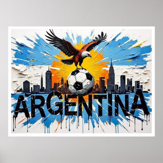 Argentina Football Skyline Oil Painting Style Art ポスター (正面)