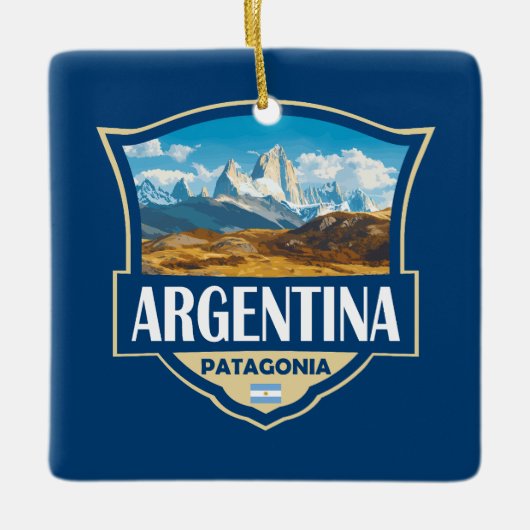 Argentina Illustration Retro Badge セラミックオーナメント (正面)