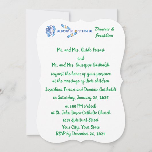 Argentine Rose Flag Personalized Wedding 招待状 (正面)