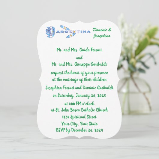 Argentine Rose Flag Personalized Wedding 招待状 (スタンド正面)