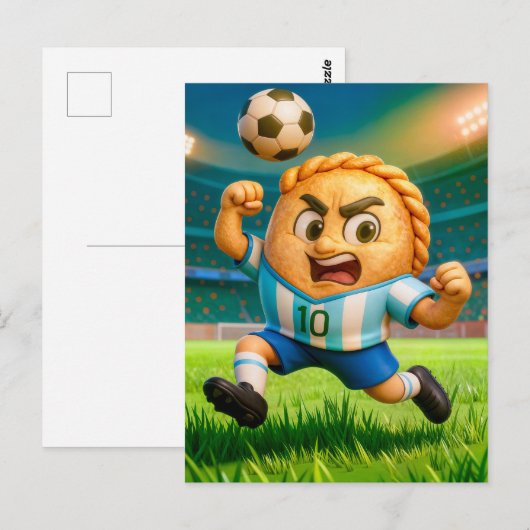 Argentinian empanada soccer player jumping for hea ポストカード (正面/裏面)