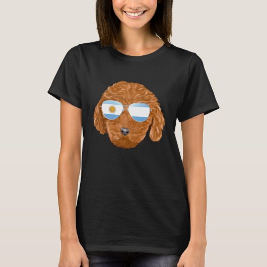 Argentinian Flag Brown Poodle Dog Argentina Pocket Tシャツ (正面)