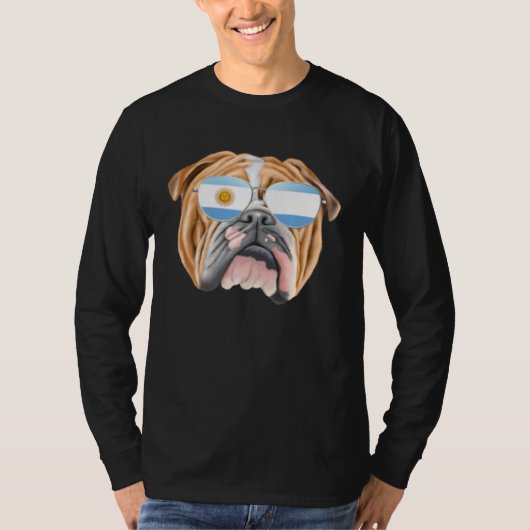 Argentinian Flag Bulldog Dog Argentina Pocket Tシャツ (正面)