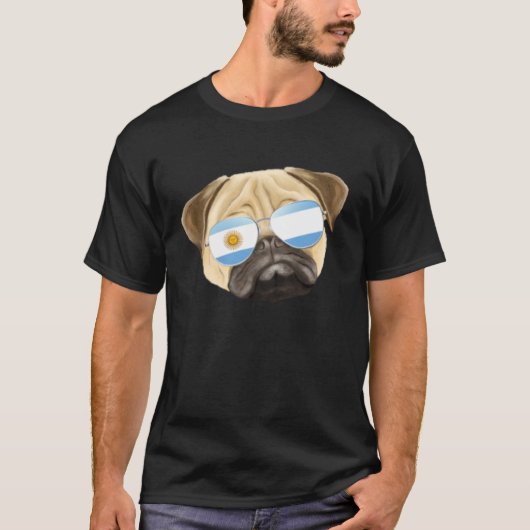 Argentinian Flag Pug Dog Argentina Pocket Tシャツ (正面)